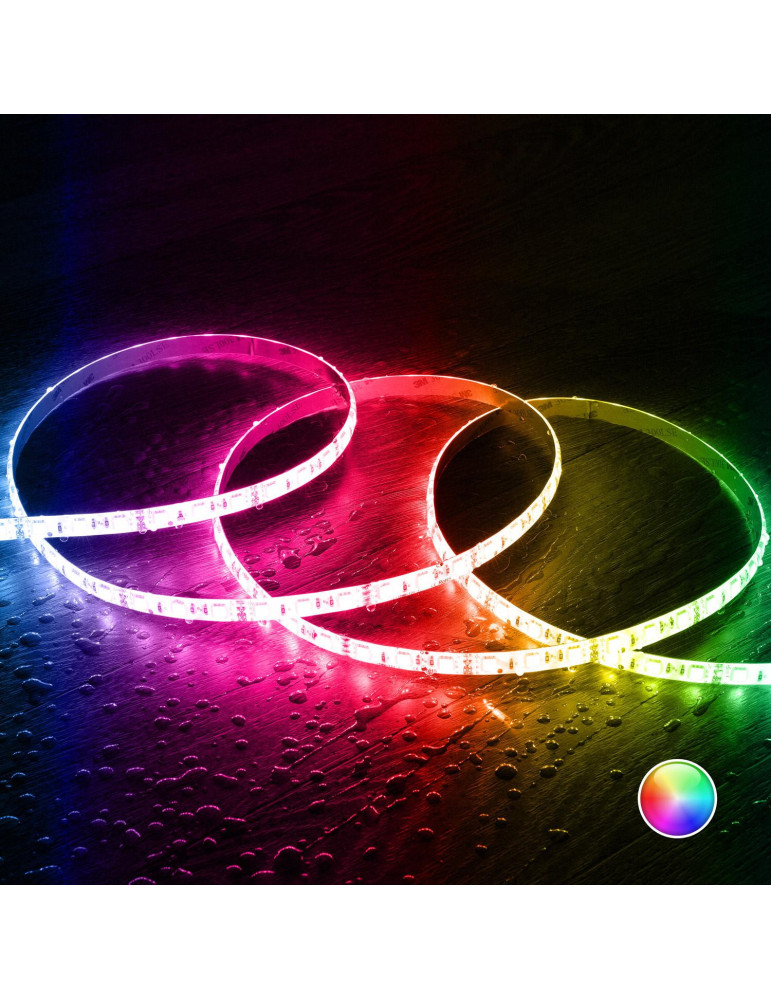 Ruban LED RGB 12V DC SMD5050 60LED/m 5m IP65 Largeur 10mm Coupe 10cm