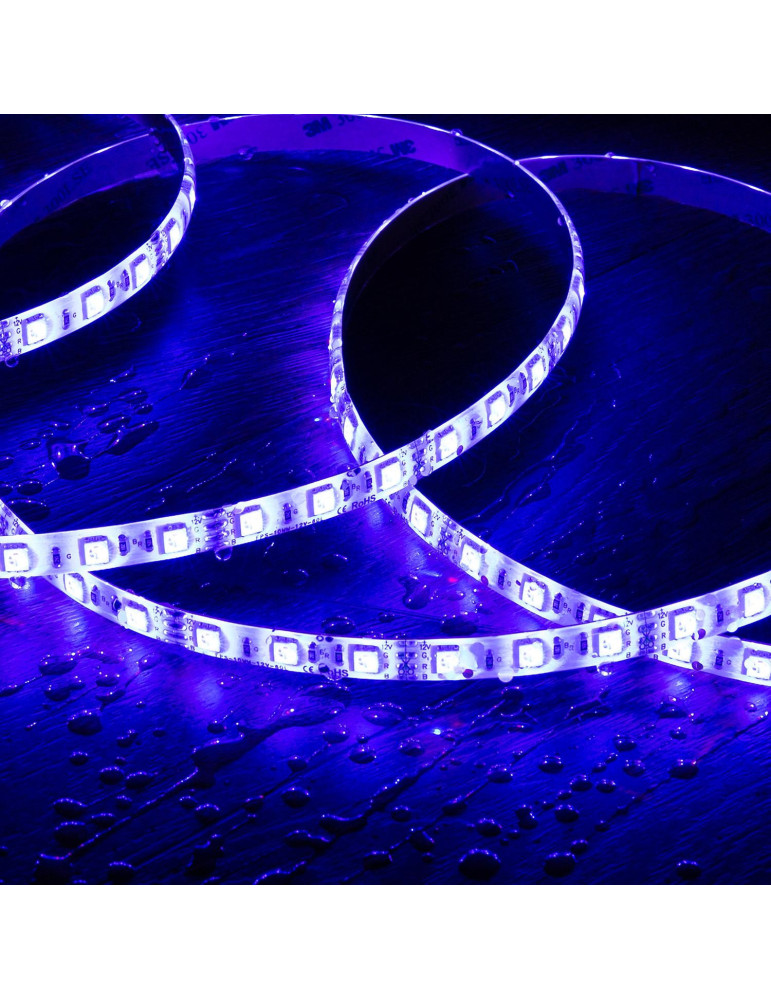 Ruban LED RGB 12V DC SMD5050 60LED/m 5m IP65 Largeur 10mm Coupe 10cm