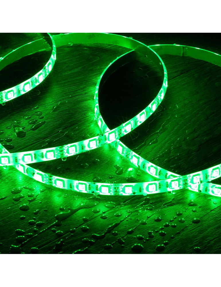 Ruban LED RGB 12V DC SMD5050 60LED/m 5m IP65 Largeur 10mm Coupe 10cm