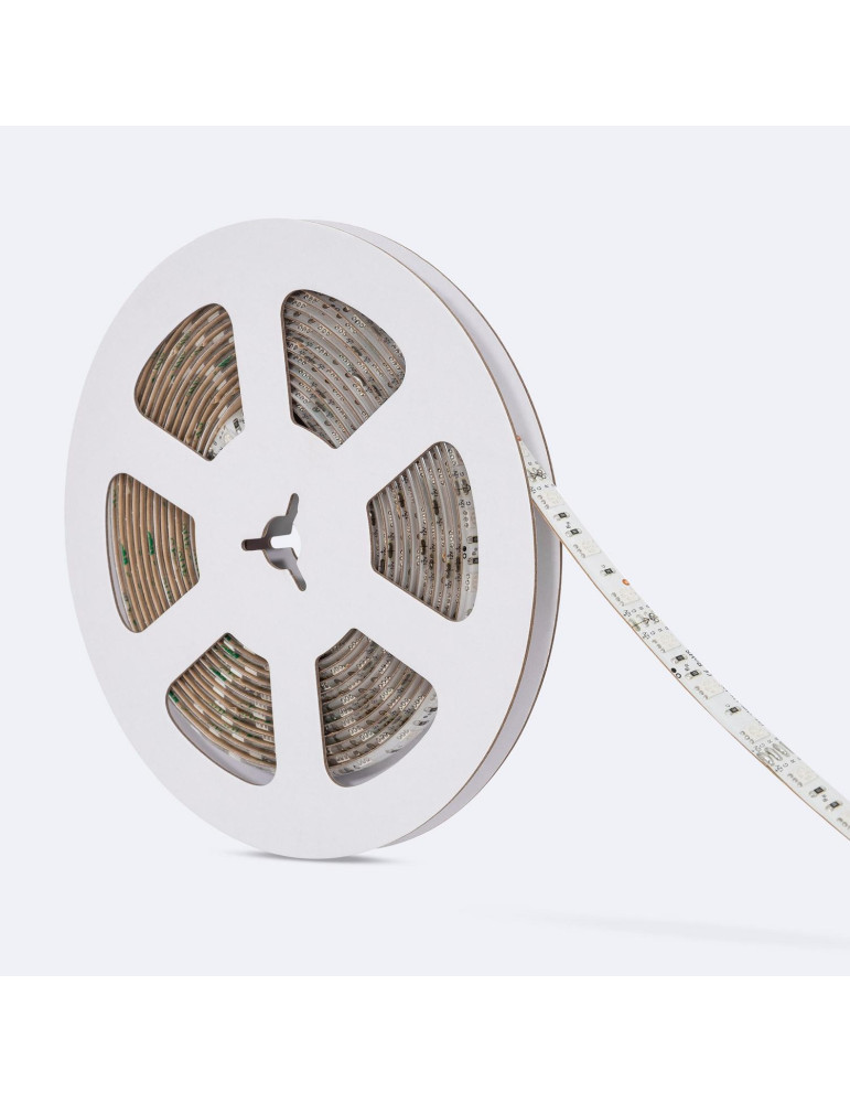 Ruban LED RGB 12V DC SMD5050 60LED/m 5m IP65 Largeur 10mm Coupe 10cm