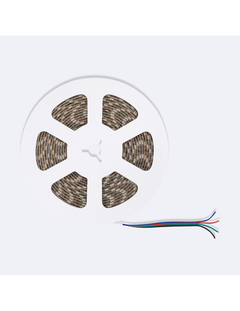 Ruban LED RGB 12V DC SMD5050 60LED/m 5m IP65 Largeur 10mm Coupe 10cm