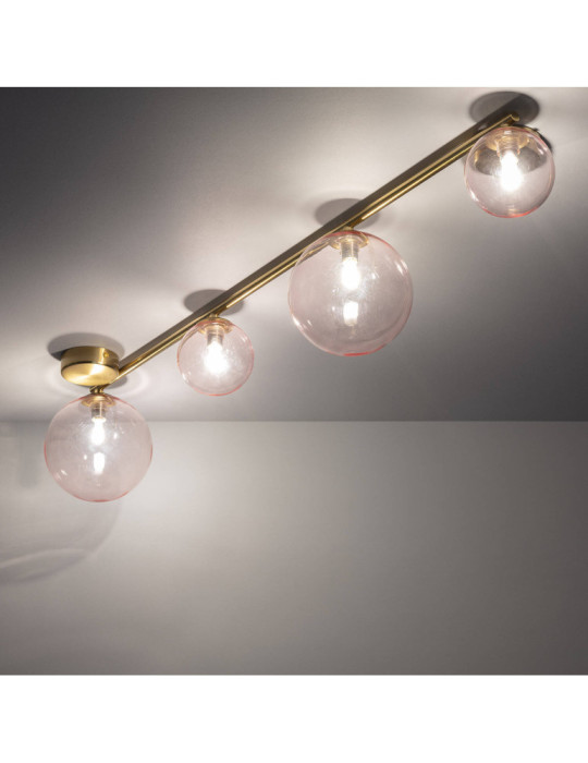 Plafonnier Métal et Verre Moonlight Brass 4 Spots