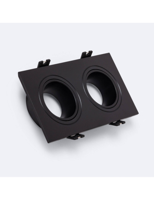 Collerette Downlight Carré Orientable pour deux Ampoules LED GU10 / GU5.3 Coupe 75x150 mm Collerette Downlight Carré Orientable pour deux Ampoules LED GU10 / GU5.3 Coupe 75x150 mm