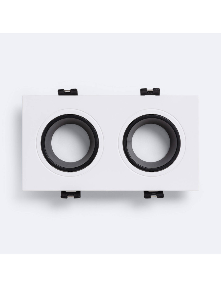 Collerette Downlight Carré Orientable pour deux Ampoules LED GU10 / GU5.3 Coupe 75x150 mm