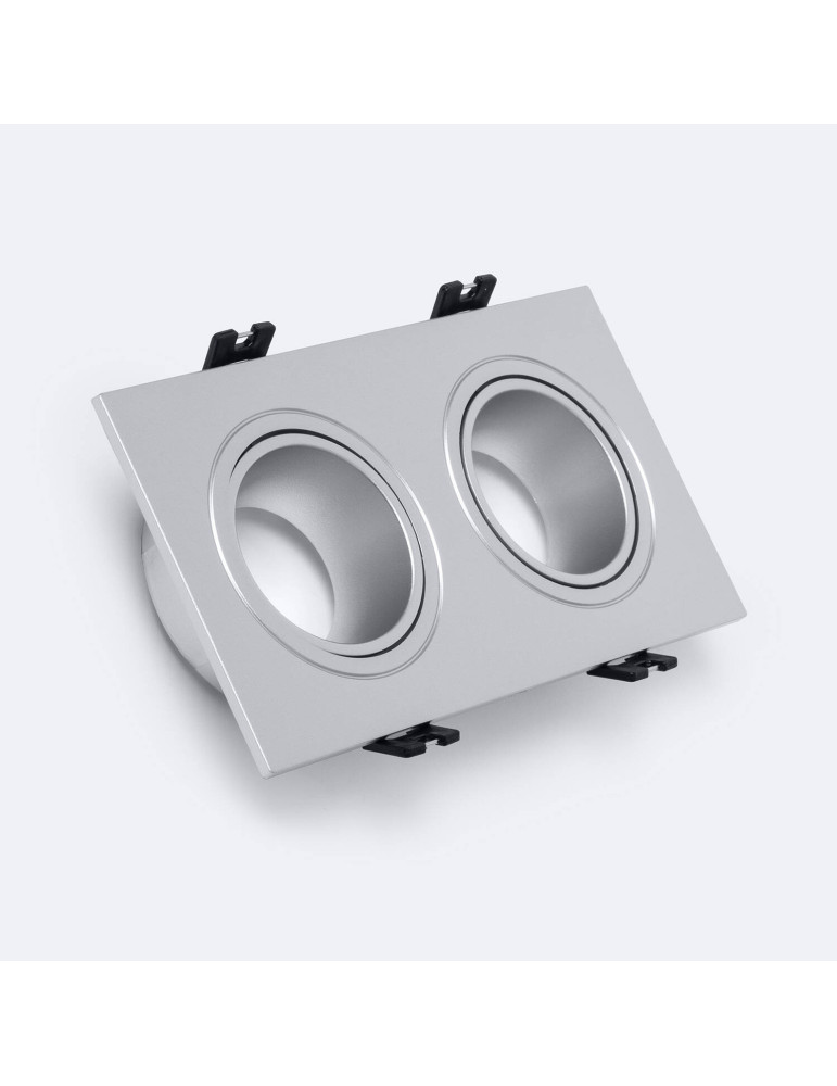 Collerette Downlight Carré Orientable pour deux Ampoules LED GU10 / GU5.3 Coupe 75x150 mm