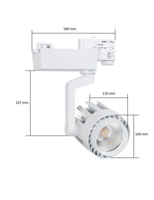 Spot LED sur Rail Triphasé 30W Dora Blanc