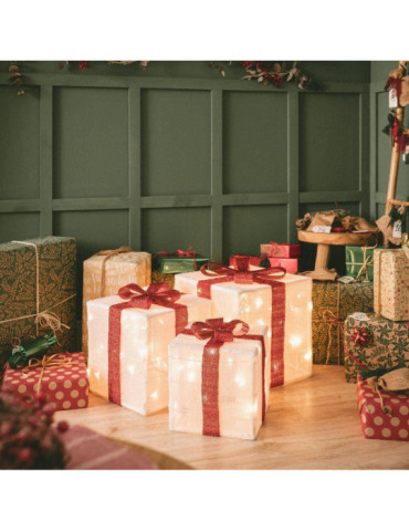 Pack de 3 Boîtes Cadeaux de Noël LED à Piles Noelle