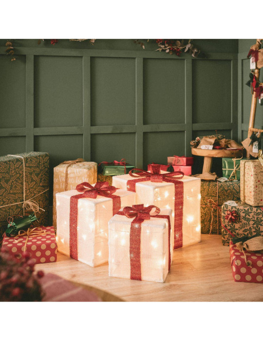 Pack de 3 Boîtes Cadeaux de Noël LED à Piles Noelle