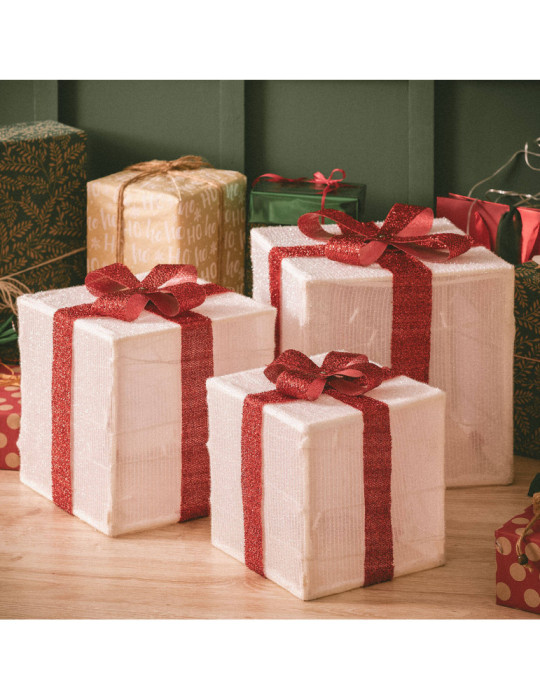 Pack de 3 Boîtes Cadeaux de Noël LED à Piles Noelle