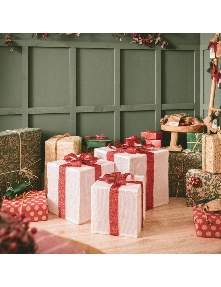 Pack de 3 Boîtes Cadeaux de Noël LED à Piles Noelle
