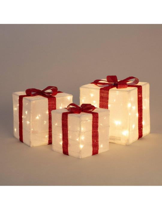 Pack de 3 Boîtes Cadeaux de Noël LED à Piles Noelle