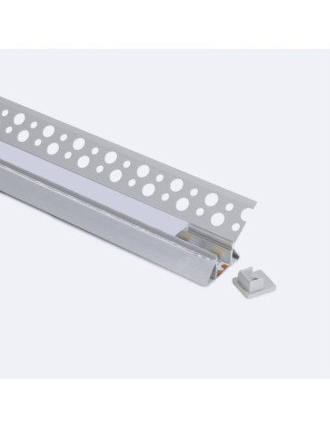 Profilé Aluminium Intégration Plâtre/Placo avec Capot Continu pour Ruban LED pour Angle Intérieur jusqu'à 9 mm