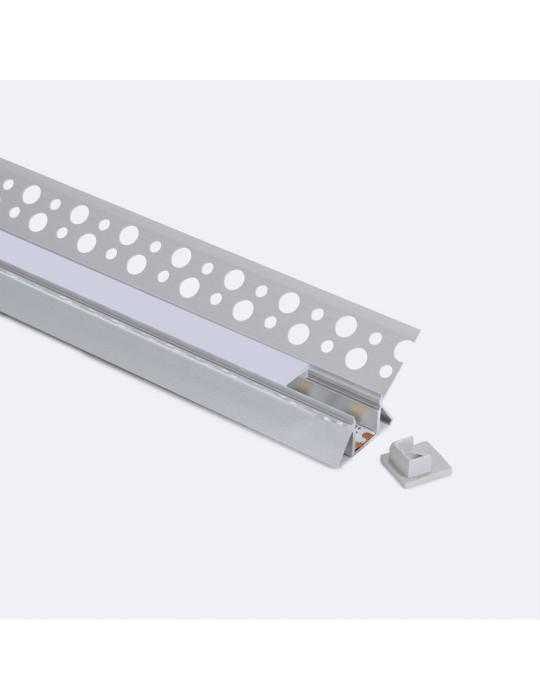 Profilé Aluminium Intégration Plâtre/Placo avec Capot Continu pour Ruban LED pour Angle Intérieur jusqu'à 9 mm