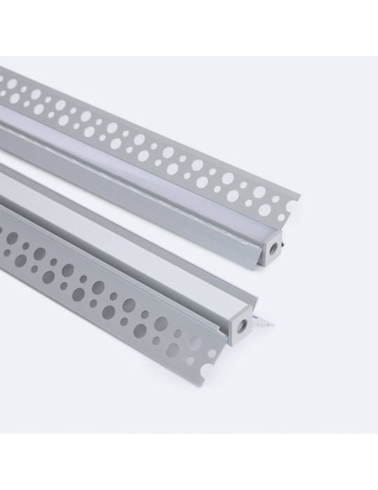 Profilé Aluminium Intégration Plâtre/Placo avec Capot Continu pour Ruban LED pour Angle Intérieur jusqu'à 9 mm