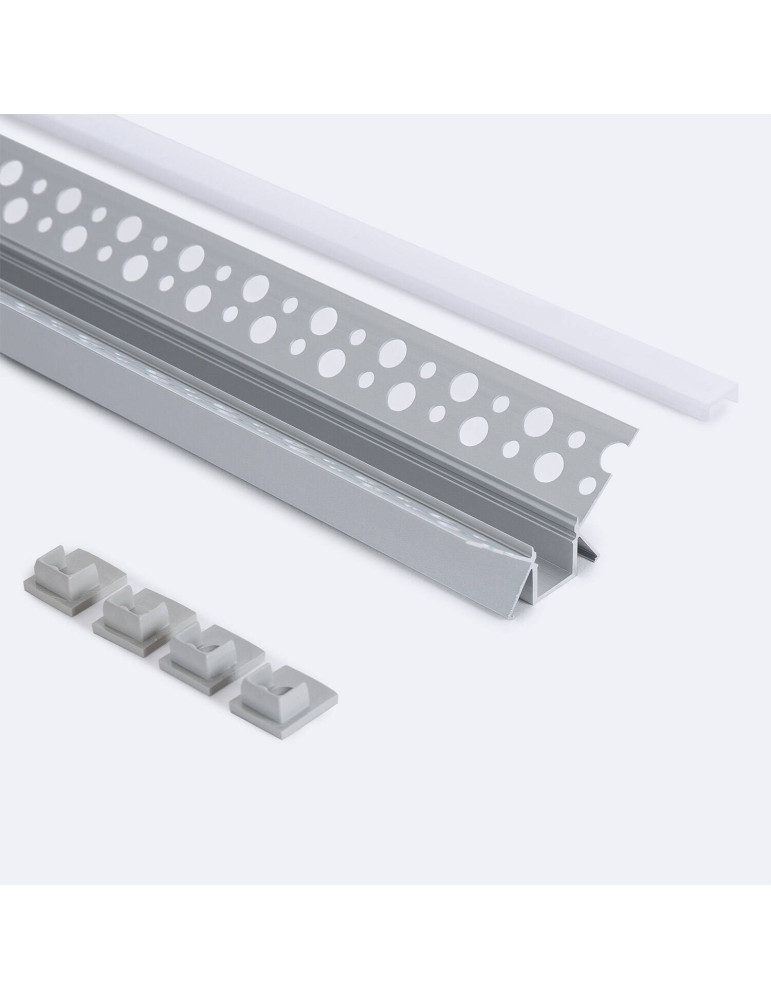 Profilé Aluminium Intégration Plâtre/Placo avec Capot Continu pour Ruban LED pour Angle Intérieur jusqu'à 9 mm