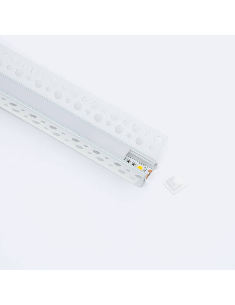 Profilé Aluminium Intégration Plâtre/Placo avec Capot Continu pour Ruban LED pour Angle Intérieur jusqu'à 9 mm