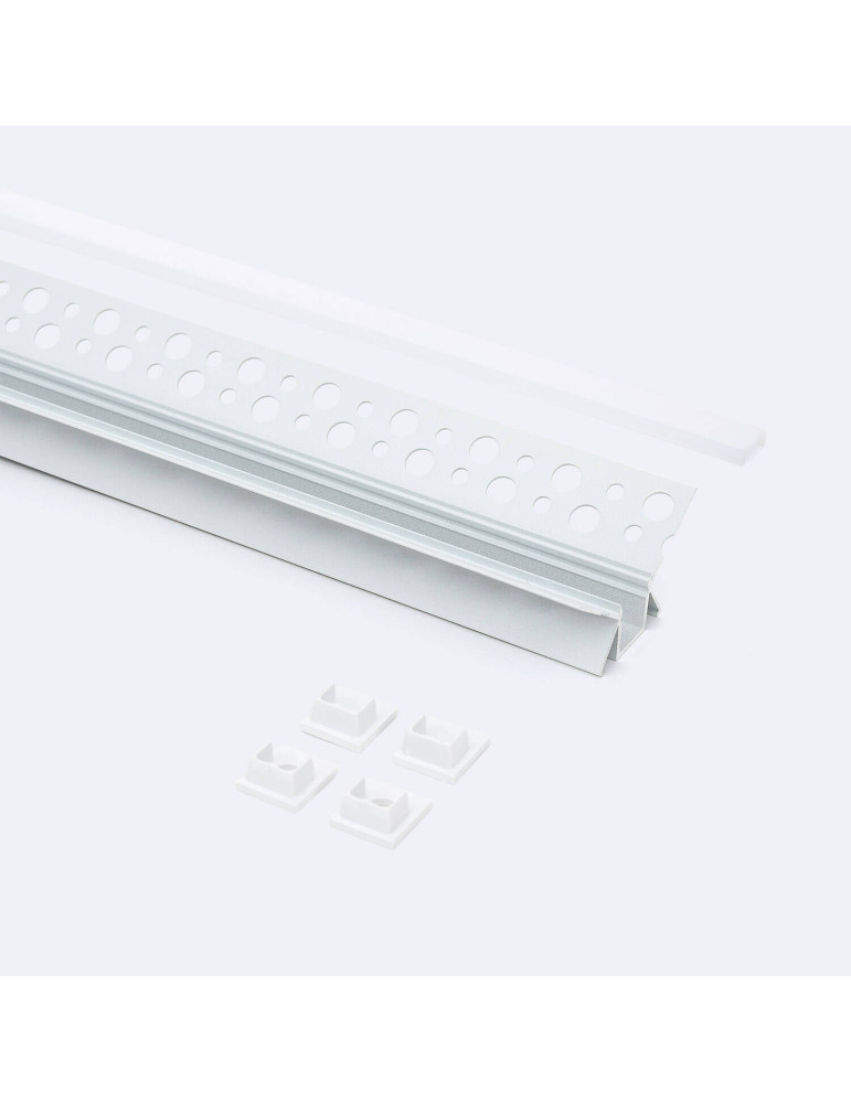 Profilé Aluminium Intégration Plâtre/Placo avec Capot Continu pour Ruban LED pour Angle Intérieur jusqu'à 9 mm