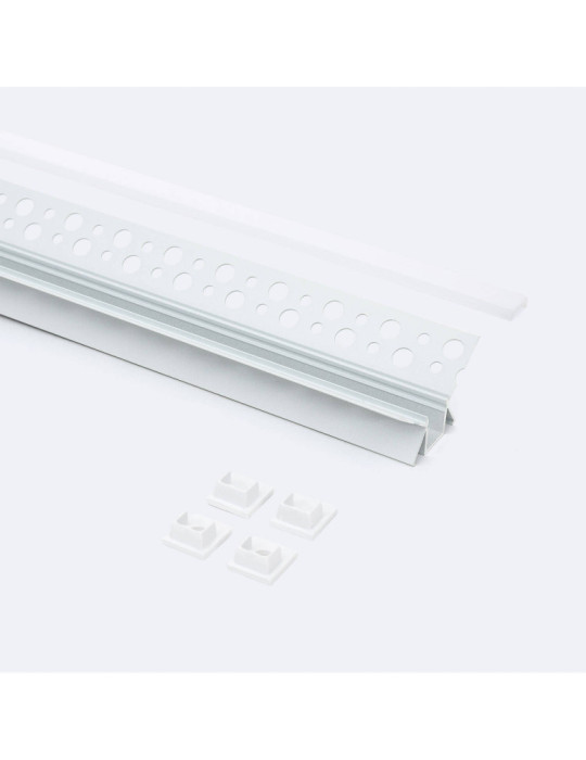 Profilé Aluminium Intégration Plâtre/Placo avec Capot Continu pour Ruban LED pour Angle Intérieur jusqu'à 9 mm