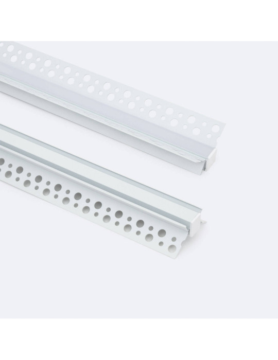 Profilé Aluminium Intégration Plâtre/Placo avec Capot Continu pour Ruban LED pour Angle Intérieur jusqu'à 9 mm