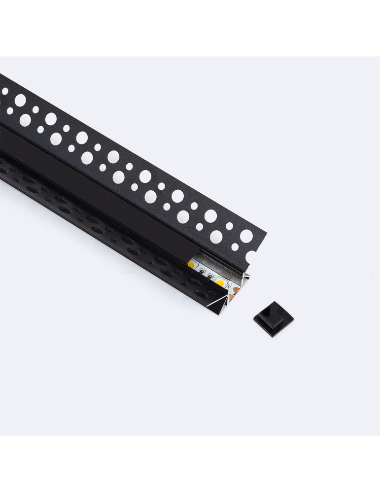 Profilé Aluminium Intégration Plâtre/Placo avec Capot Continu pour Ruban LED pour Angle Intérieur jusqu'à 9 mm