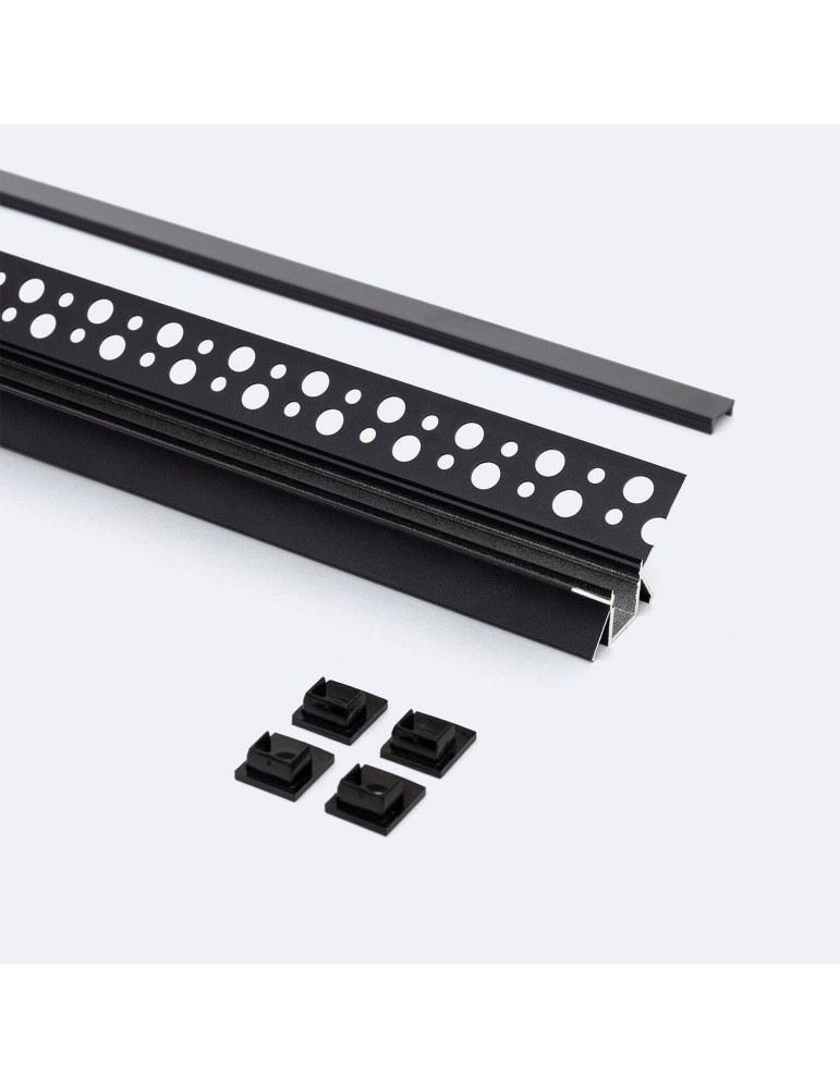 Profilé Aluminium Intégration Plâtre/Placo avec Capot Continu pour Ruban LED pour Angle Intérieur jusqu'à 9 mm