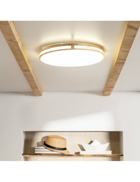 Plafonnier LED Rond Bois 20W CCT Sélectionnable Donati Ø405 mm