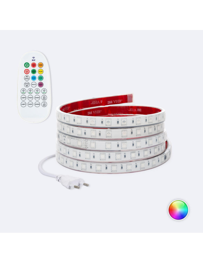 Ruban LED RGB 220V AC SMD5050 Silicone FLEX 60 LED/m IP67 sur mesure Largeur 12mm Coupe tous les 100 cm avec Télécommande