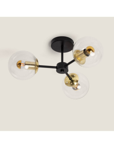 Plafonnier Métal et Verre Wassily Gold 3 Spots