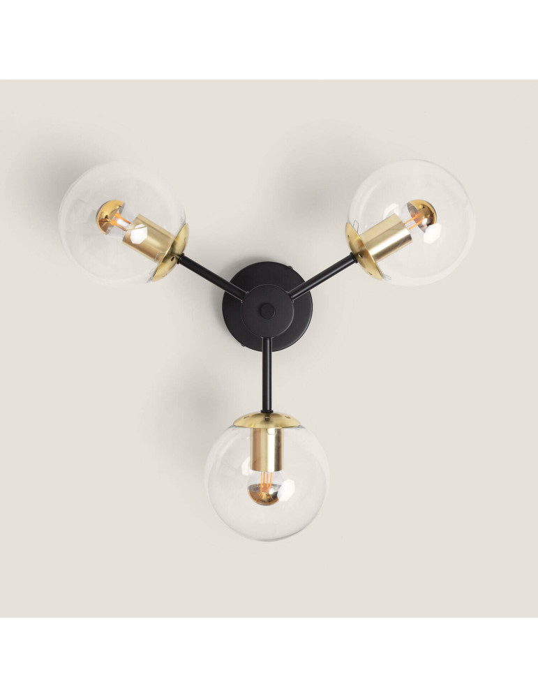 Plafonnier Métal et Verre Wassily Gold 3 Spots