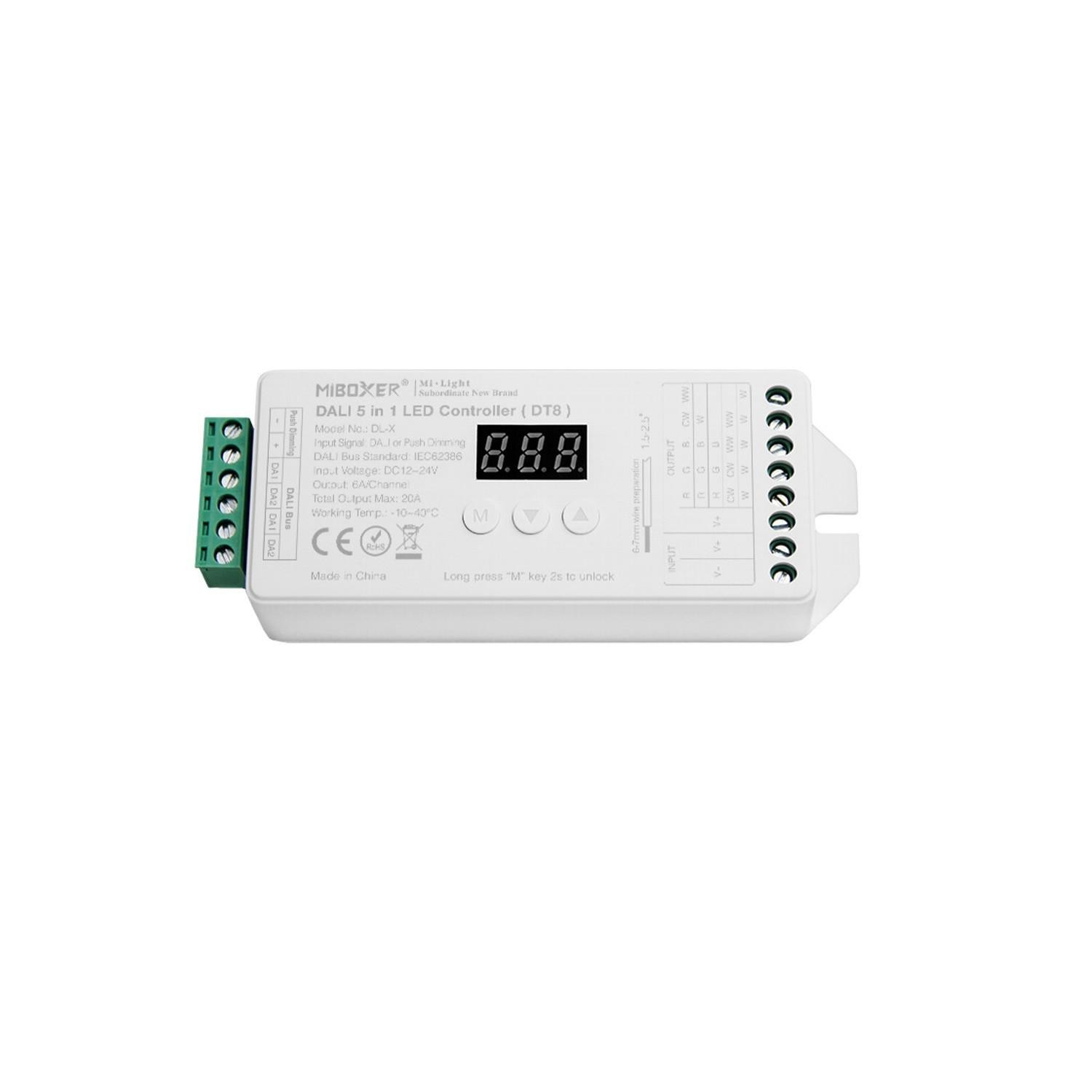 Controleur Variateur LED DL-X DALI 5 en 1 DT8 pour ruban Monochrome/CCT/RGB/RGBW/RGBWW 12/24V DC MiBoxer Monocolor / CCT v36957