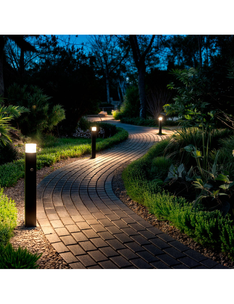 Balise Extérieure en Saillie sur Pied 74cm Augusta Noire avec Détecteur de Présence PIR