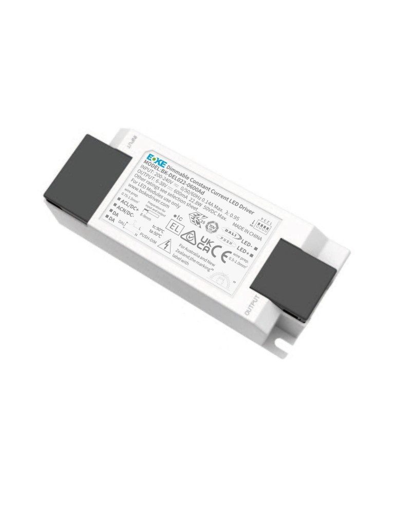 Driver BOKE Dimmable DALI/PUSH 200-240V No Flicker Sortie 6-38V 225-600mA 22.8W BK-DEL022