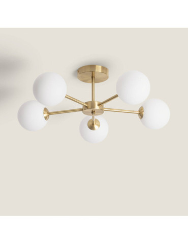 Plafonnier Métal et Verre Moonlight Brass 5 Spots