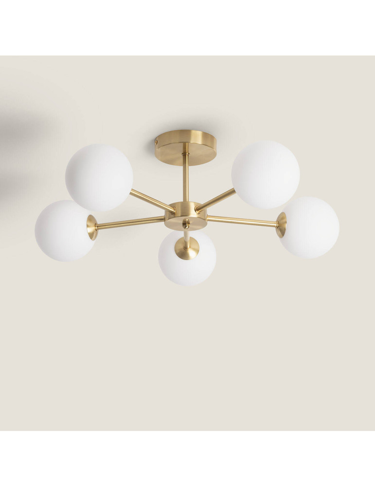 Plafonnier Métal et Verre Moonlight Brass 5 Spots