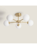 Plafonnier Métal et Verre Moonlight Brass 5 Spots