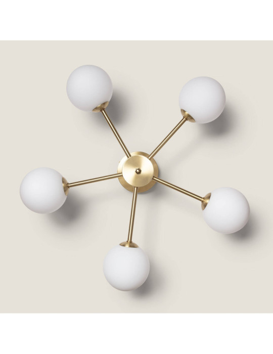 Plafonnier Métal et Verre Moonlight Brass 5 Spots