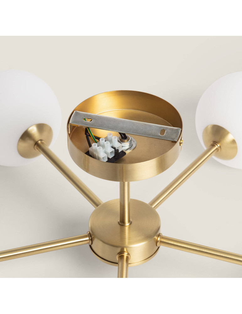 Plafonnier Métal et Verre Moonlight Brass 5 Spots
