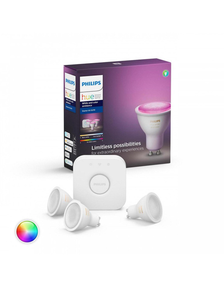 Kit Démarrage Ampoules LED Intelligentes GU10 3x4.3W 350 lm PHILIPS Hue White Color