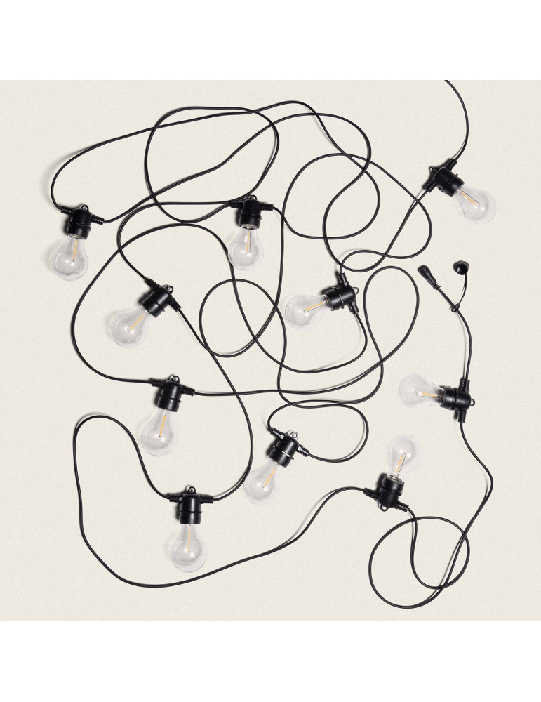 Guirlande Extérieure avec 10m Noire + 10 Ampules Filament LED E27 24V