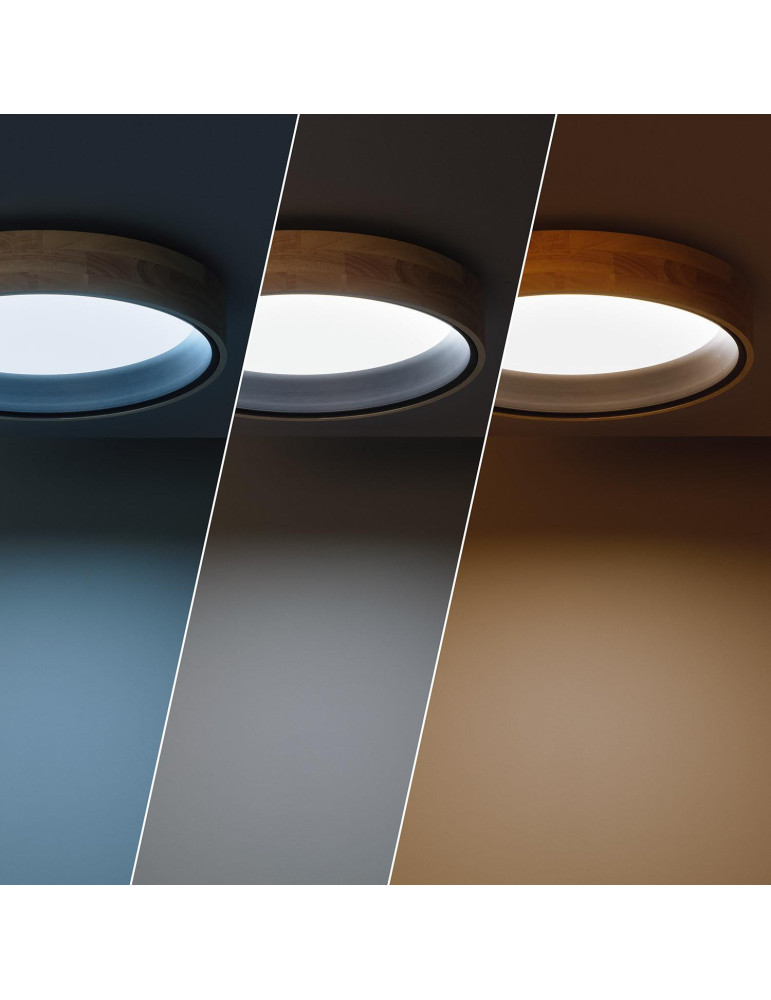 Plafonnier LED Rond Bois 20W CCT Sélectionnable Dari Ø470 mm