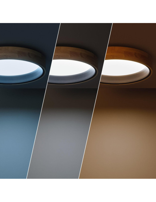 Plafonnier LED Rond Bois 20W CCT Sélectionnable Dari Ø470 mm