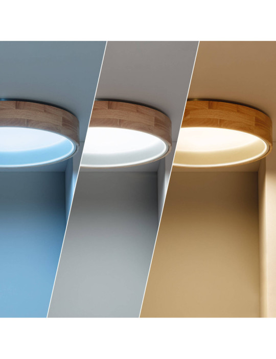 Plafonnier LED Rond Bois 20W CCT Sélectionnable Dari Ø470 mm
