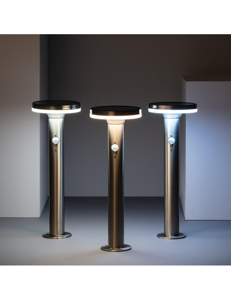 Balise LED Solaire Extérieure Helios Inox 6W en Saillie sur Pied 45cm avec Détecteur de Mouvement Helios Inox