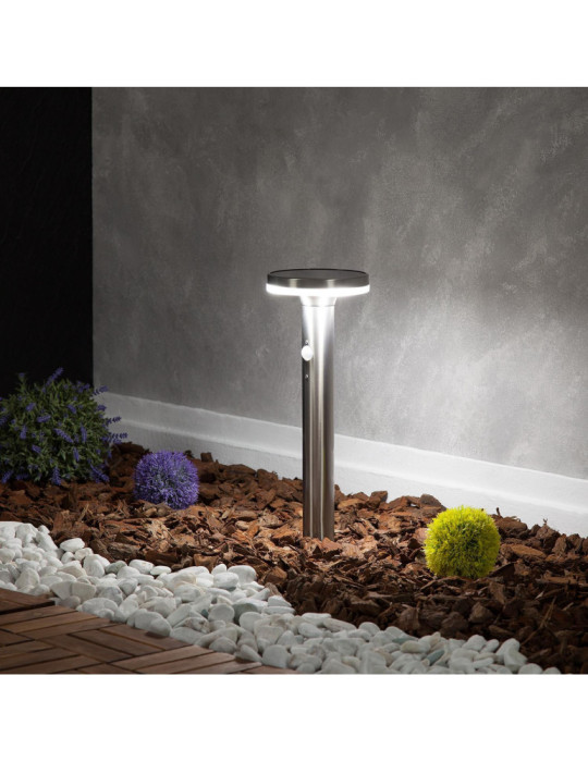 Balise LED Solaire Extérieure Helios Inox 6W en Saillie sur Pied 45cm avec Détecteur de Mouvement Helios Inox