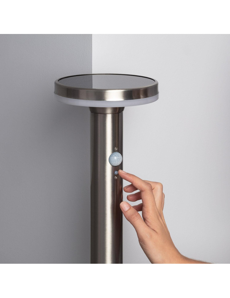 Balise LED Solaire Extérieure Helios Inox 6W en Saillie sur Pied 45cm avec Détecteur de Mouvement Helios Inox