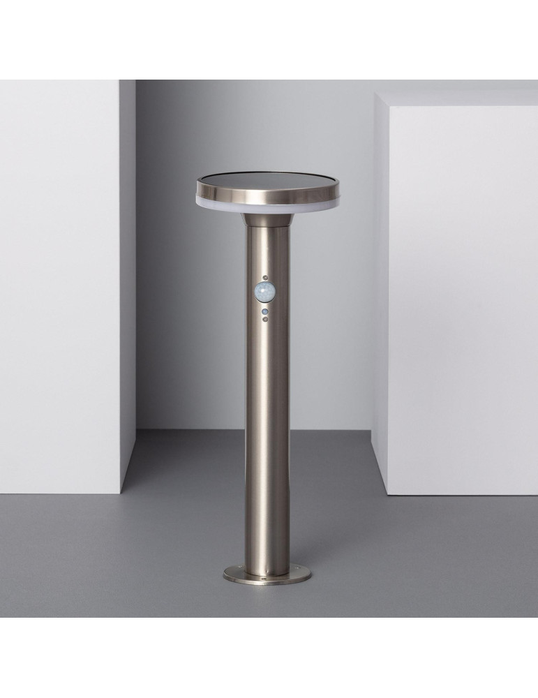 Balise LED Solaire Extérieure Helios Inox 6W en Saillie sur Pied 45cm avec Détecteur de Mouvement Helios Inox