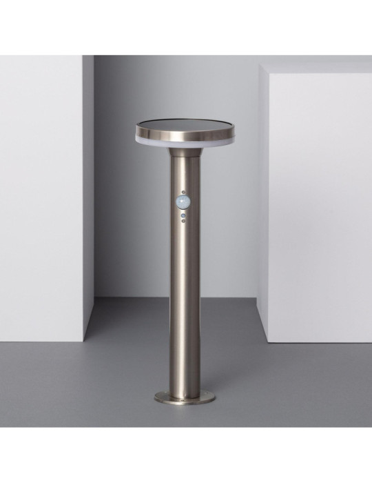 Balise LED Solaire Extérieure Helios Inox 6W en Saillie sur Pied 45cm avec Détecteur de Mouvement Helios Inox