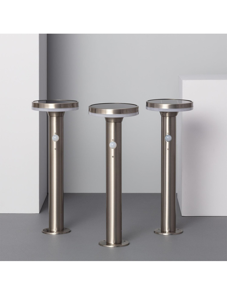 Balise LED Solaire Extérieure Helios Inox 6W en Saillie sur Pied 45cm avec Détecteur de Mouvement Helios Inox