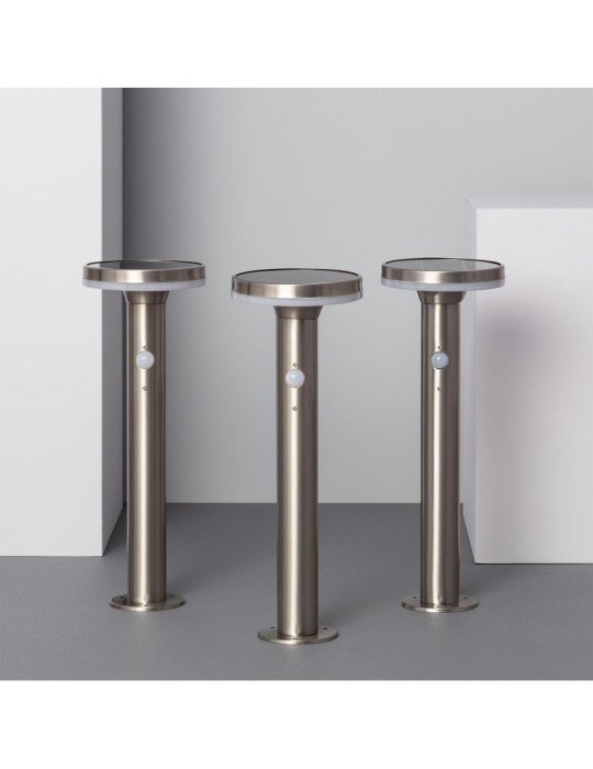 Balise LED Solaire Extérieure Helios Inox 6W en Saillie sur Pied 45cm avec Détecteur de Mouvement Helios Inox