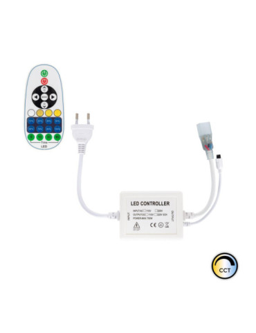 Contrôleur pour Ruban LED 220V AC 220LED/m CCT IP67 Largeur 15mm Coupe tous les 100cm avec télécommande IR 23 Touches